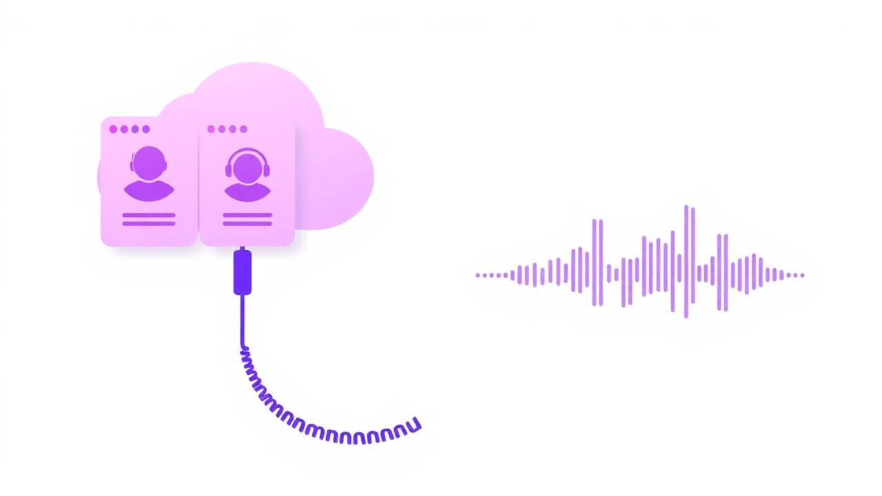 Illustration of cloud telephony connected to CRM contact cards and a call waveform