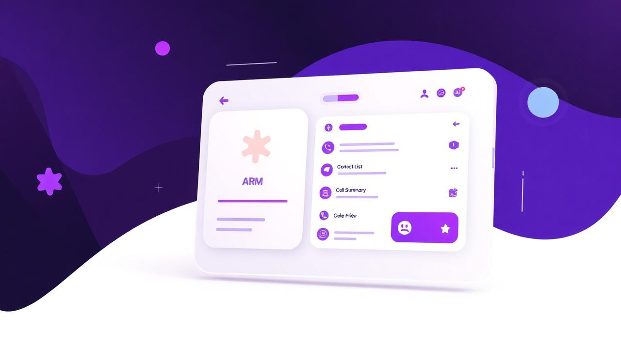 Illustration of the Engagezy AI CRM interface with contact list and AI call summary